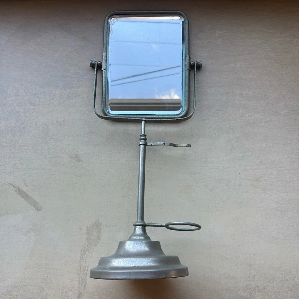 Antique Rectangular Beveled Mirror Shaving Stand Brush Mug Holder England